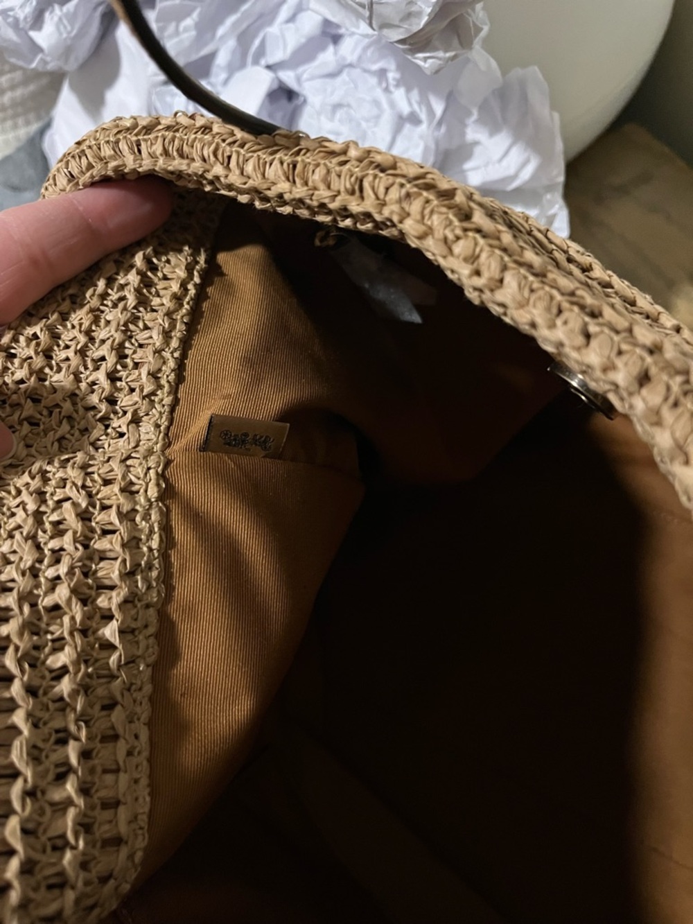 Coach Tan Straw Tote with Leather Trim and Logo - Picture 6 of 8